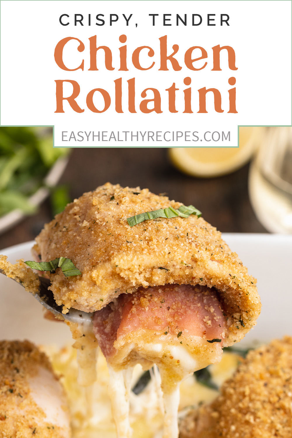 Pin graphic for chicken rollatini.