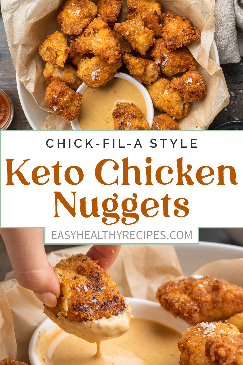 Pin graphic for keto chicken nuggets.