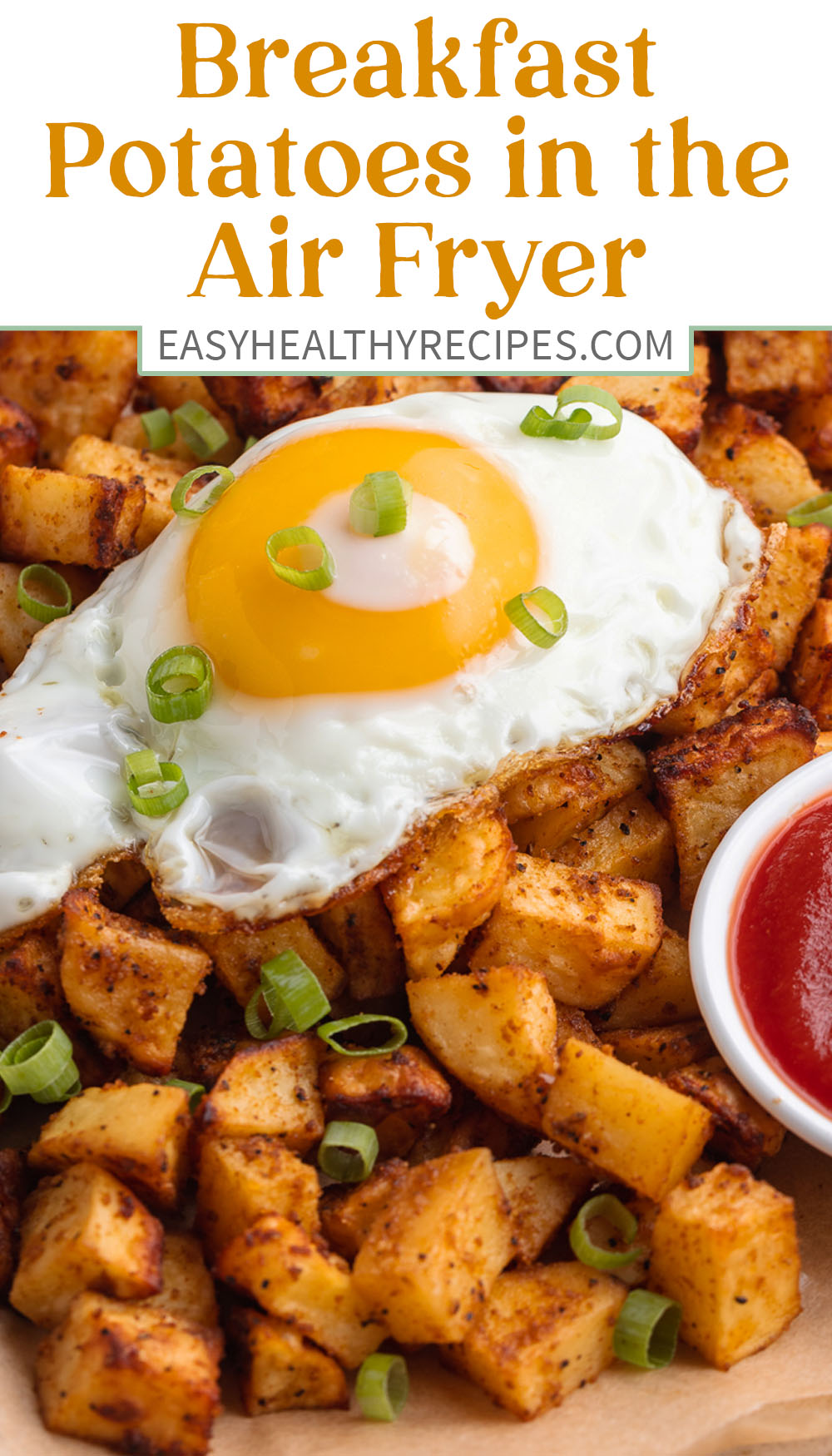 Pin graphic for air fryer breakfast potatoes.