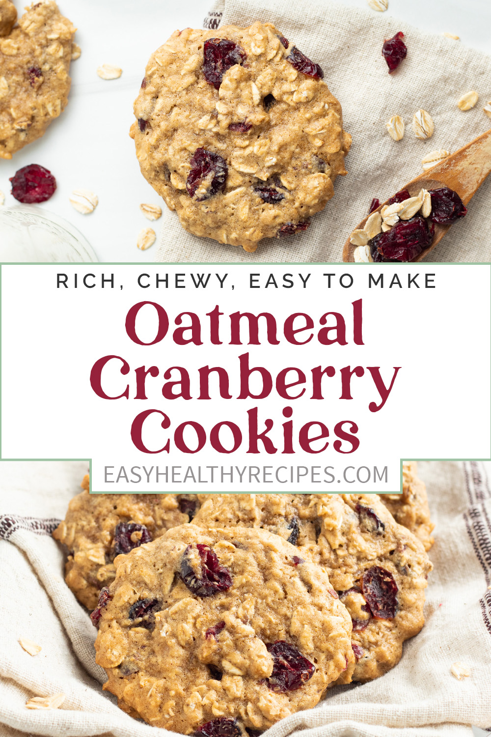 Pin graphic for oatmeal cranberry cookies.