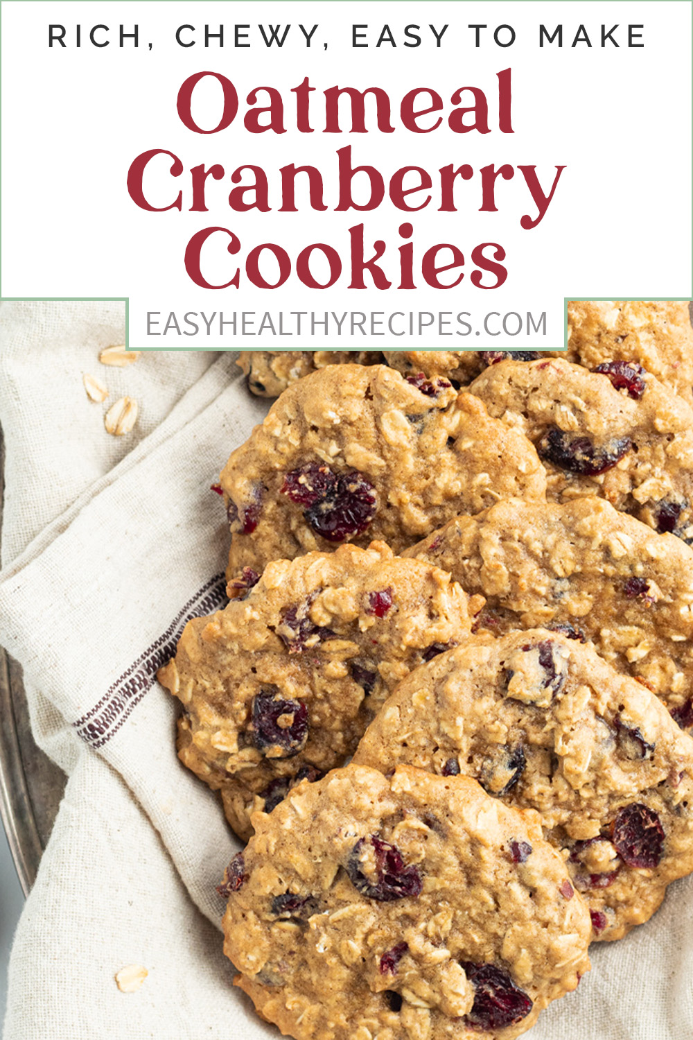 Pin graphic for oatmeal cranberry cookies.