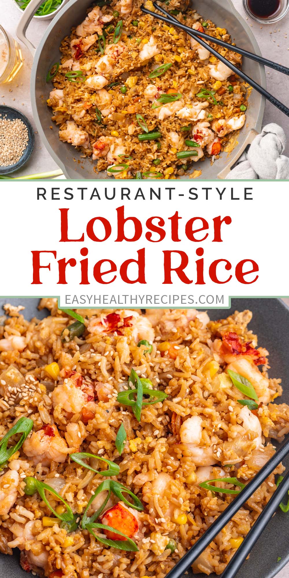 Pin graphic for lobster fried rice.