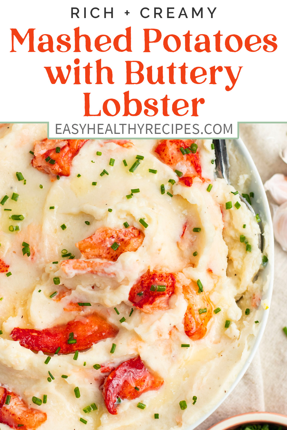 Pin graphic for lobster mashed potatoes.