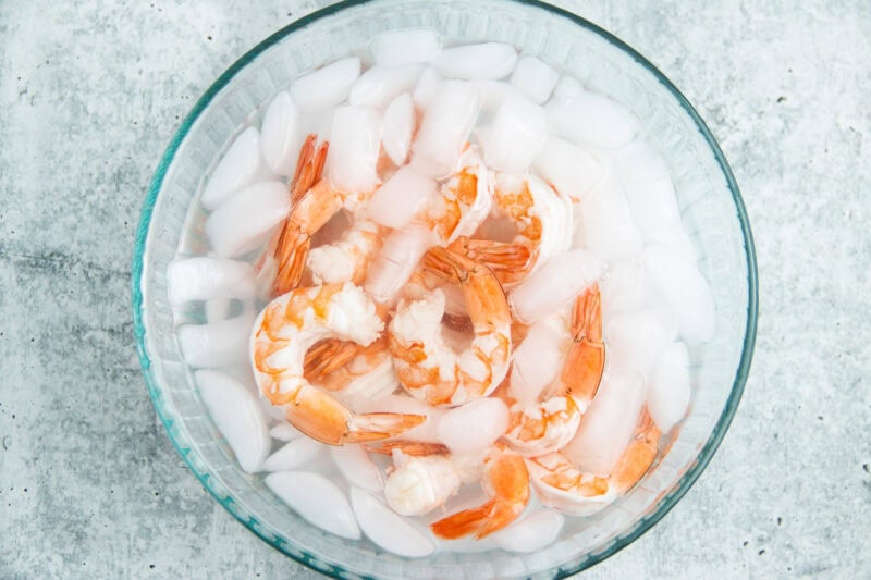 Shrimp in ice bath.