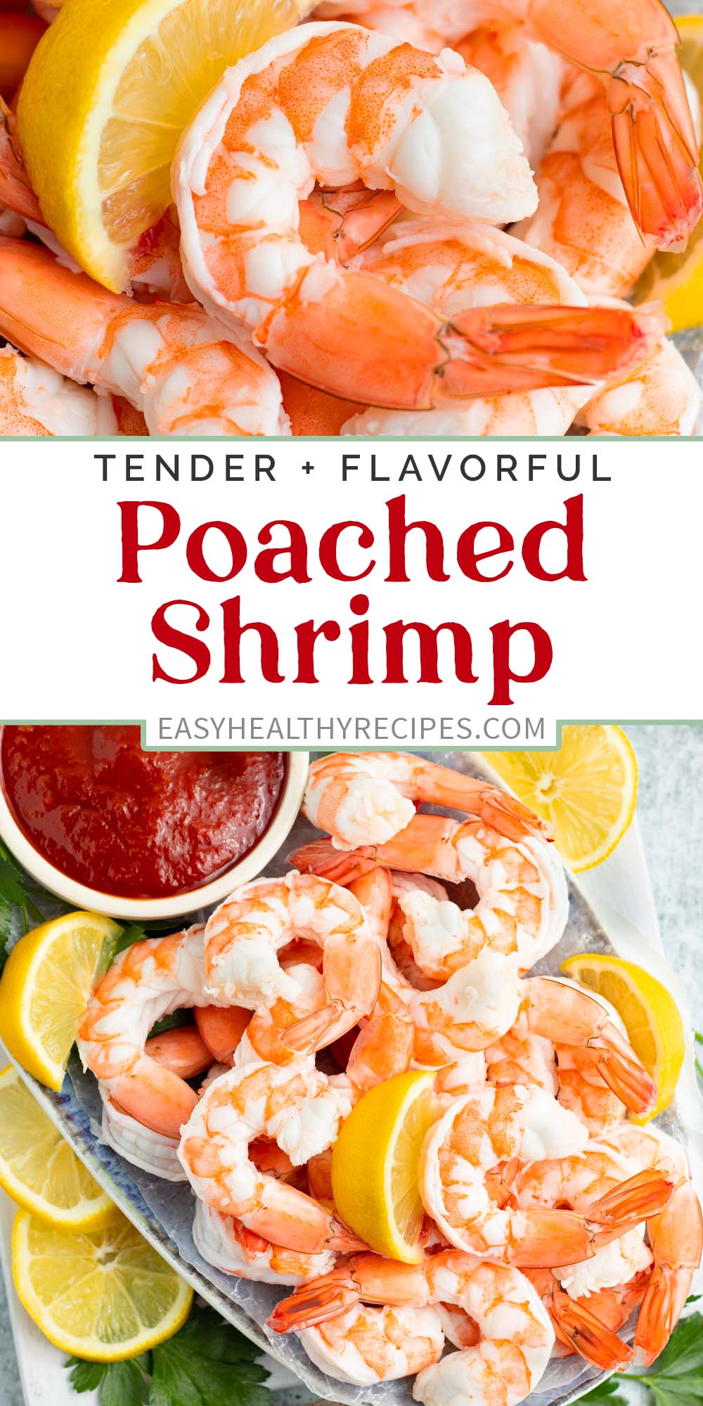 Pin graphic for poached shrimp.