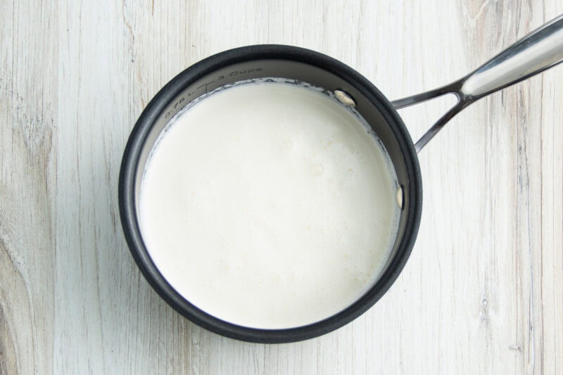 Creamy liquid in saucepan.