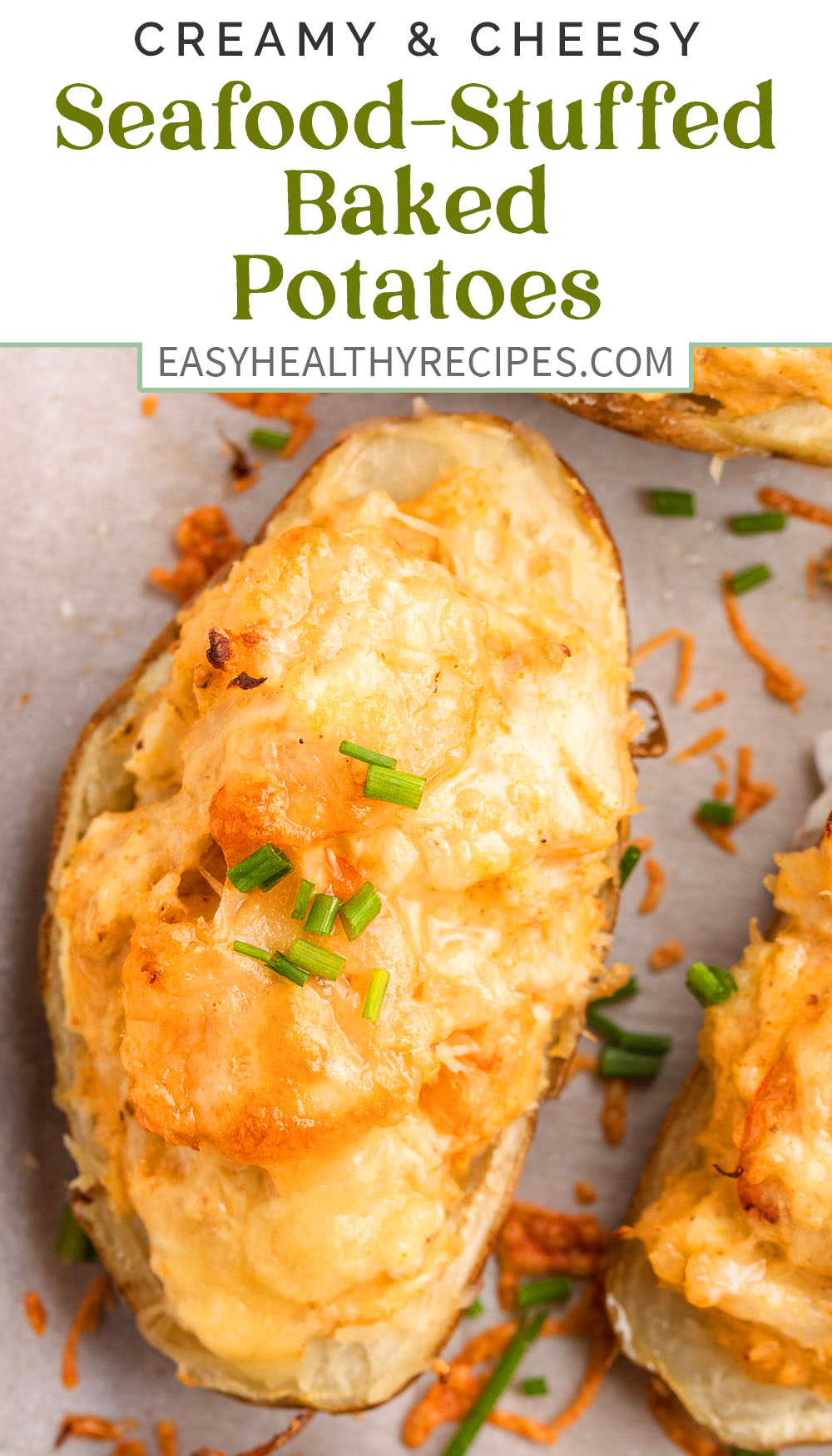 Pin graphic for seafood baked potato.