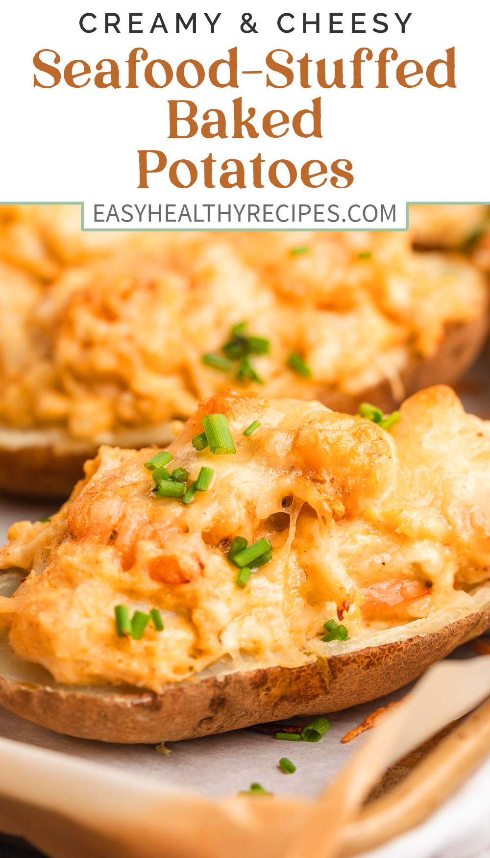 Pin graphic for seafood baked potato.