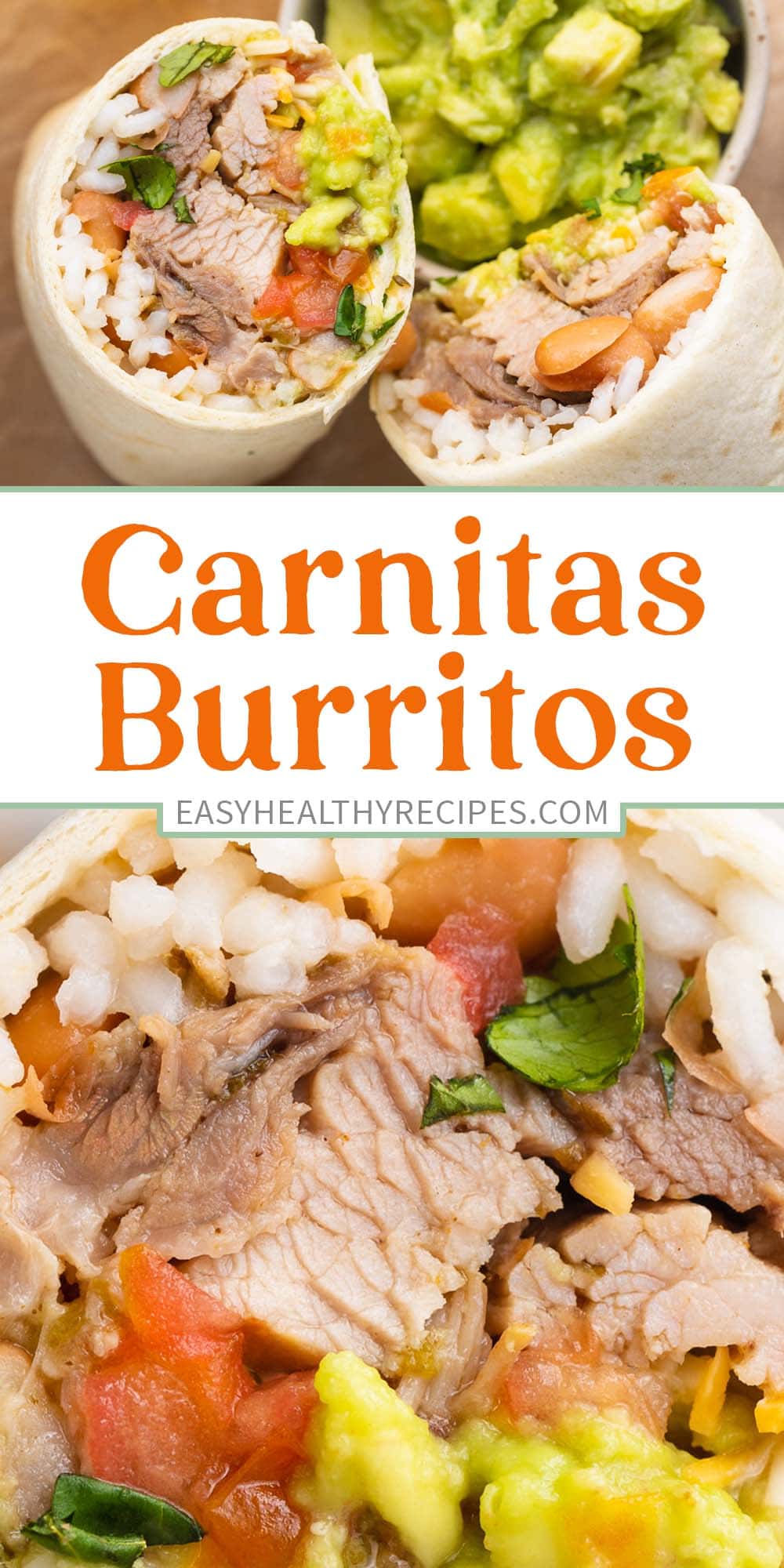 Pin graphic for carnitas burrito.