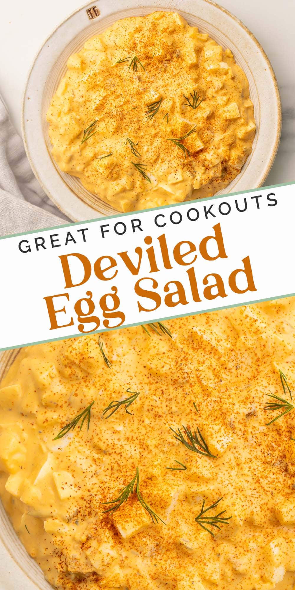 Pin graphic for deviled egg salad.