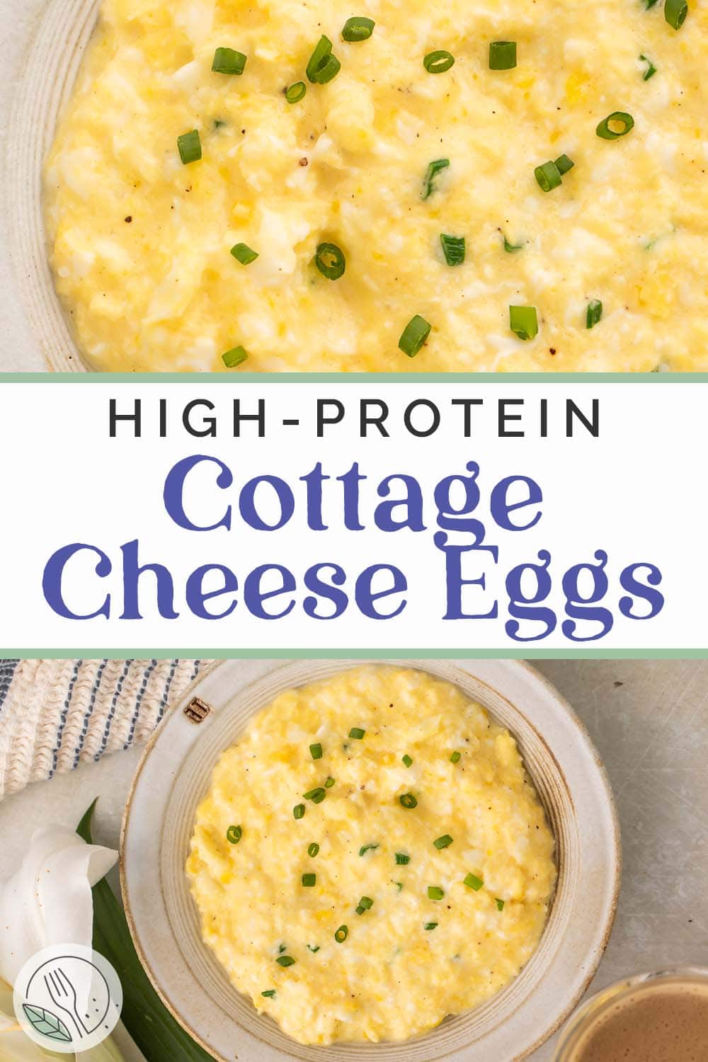 Pin graphic for cottage cheese eggs.