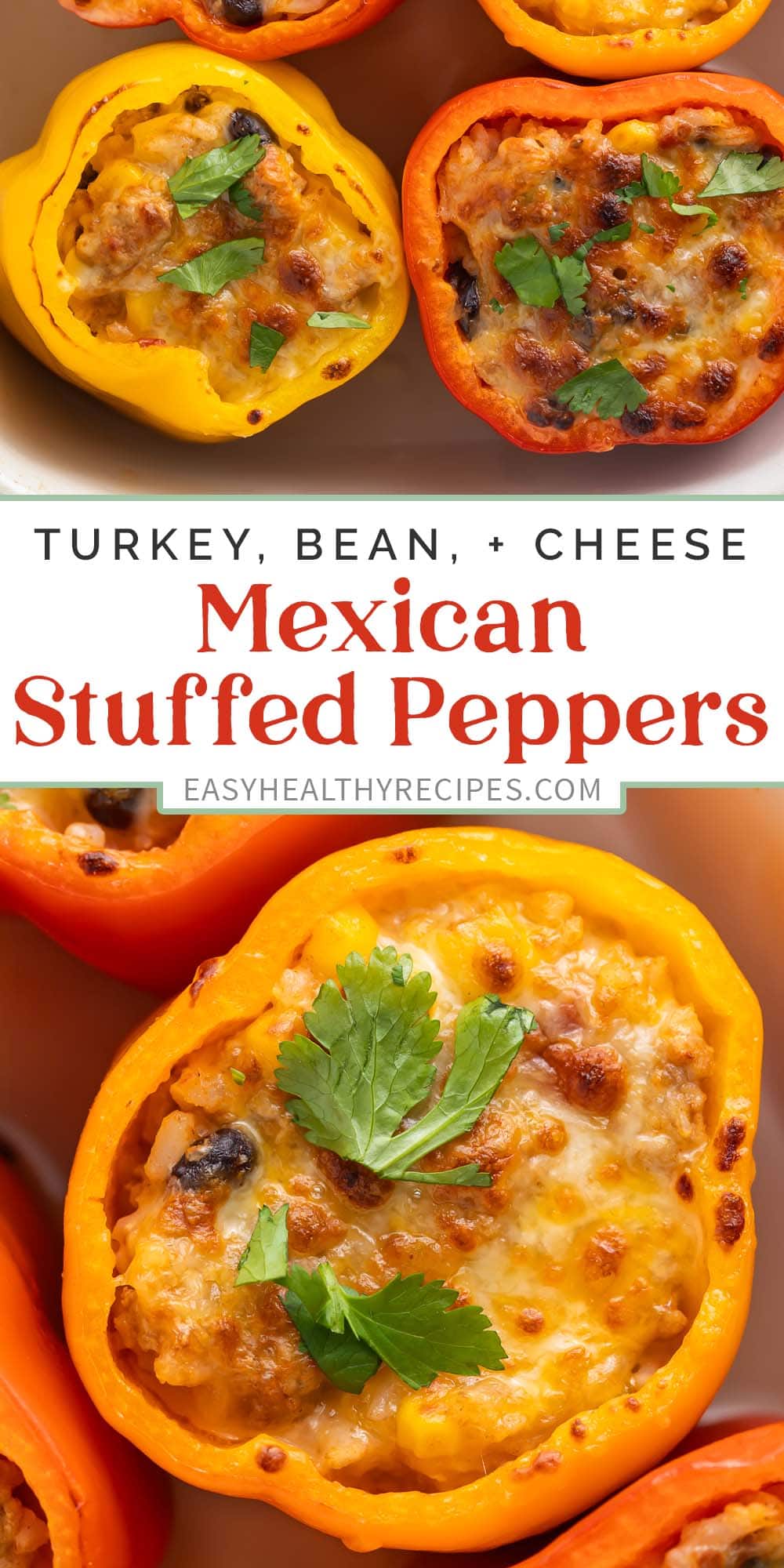 Pin graphic for Mexican stuffed peppers.