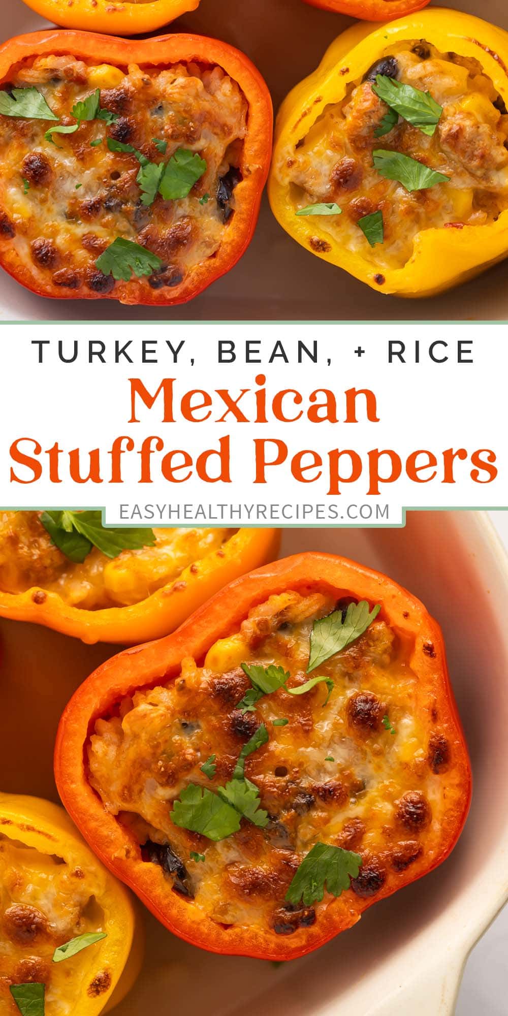 Pin graphic for Mexican stuffed peppers.