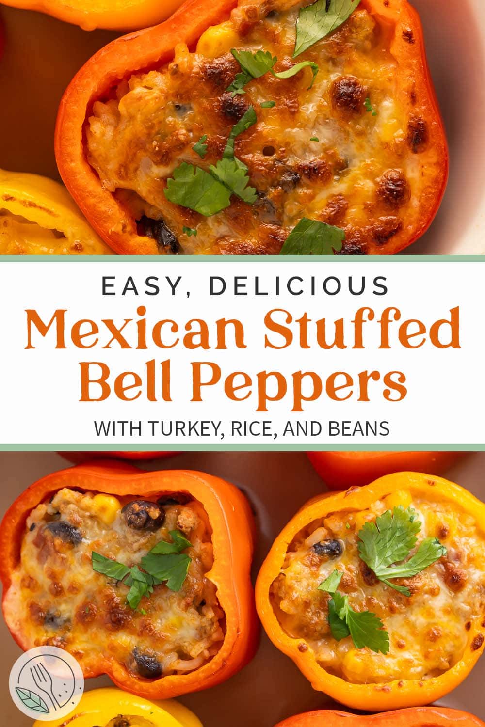 Pin graphic for Mexican stuffed peppers.