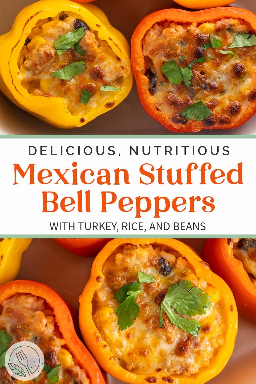 Pin graphic for Mexican stuffed peppers.