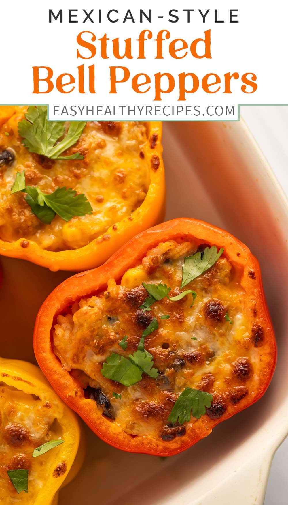 Pin graphic for Mexican stuffed peppers.