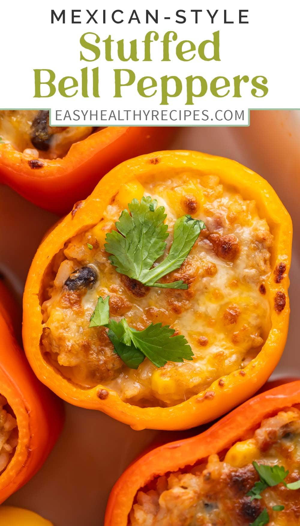 Pin graphic for Mexican stuffed peppers.