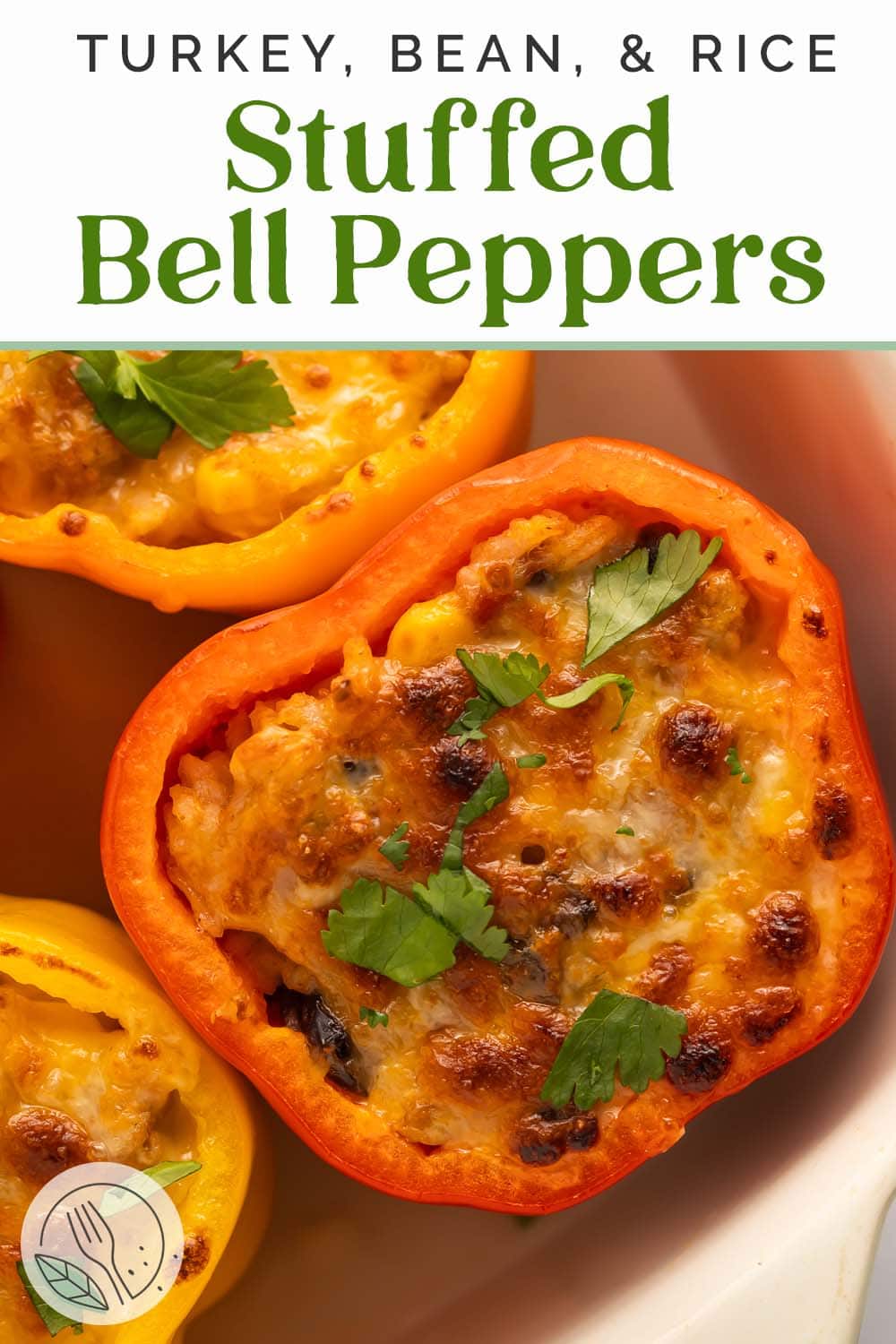 Pin graphic for Mexican stuffed peppers.