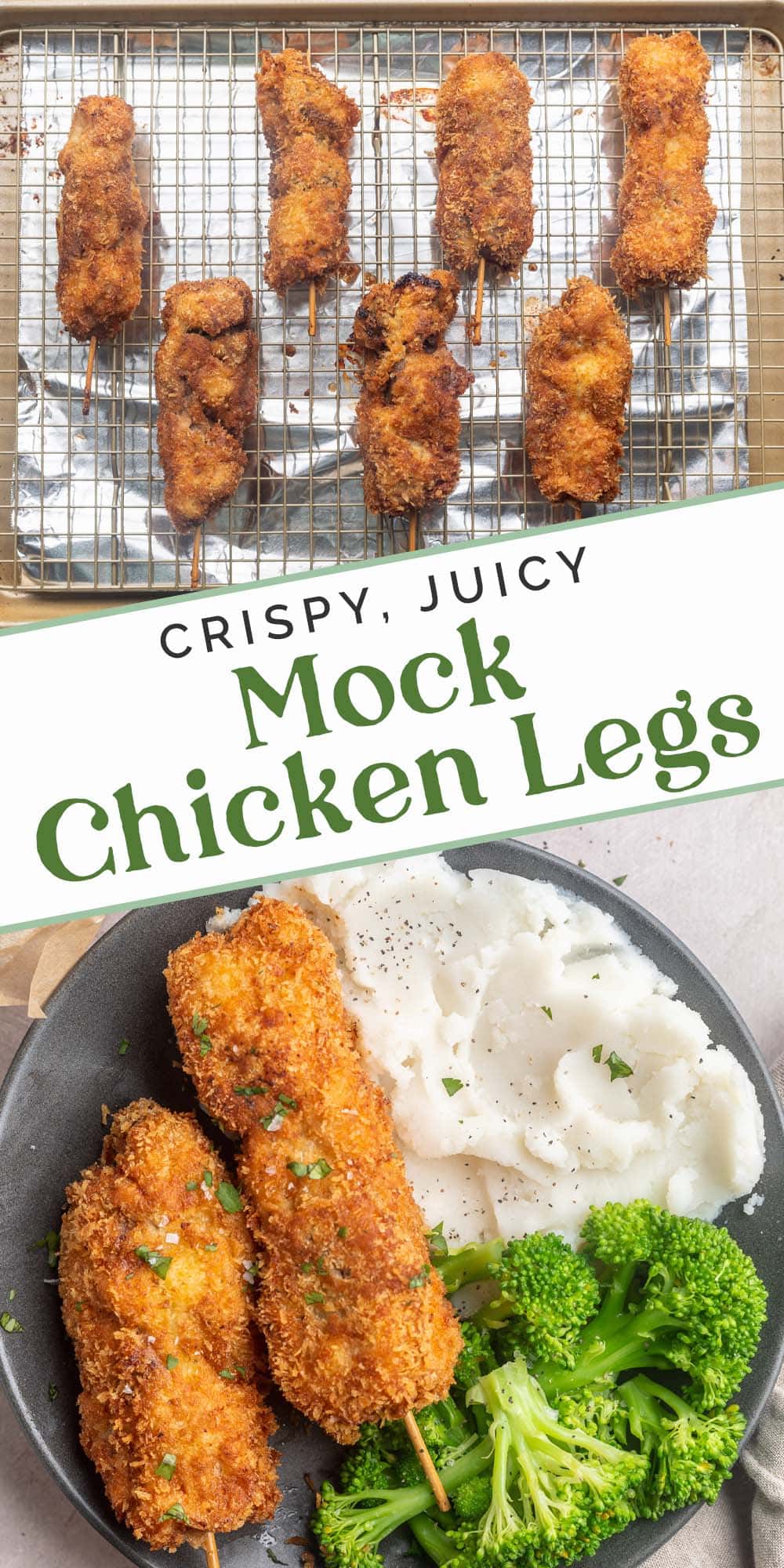 Pin graphic for mock chicken legs.