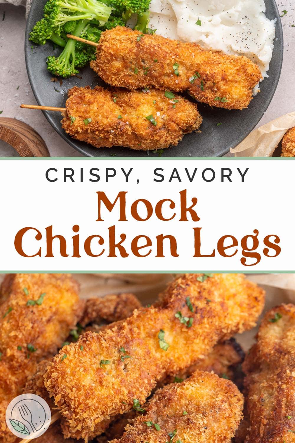 Pin graphic for mock chicken legs.