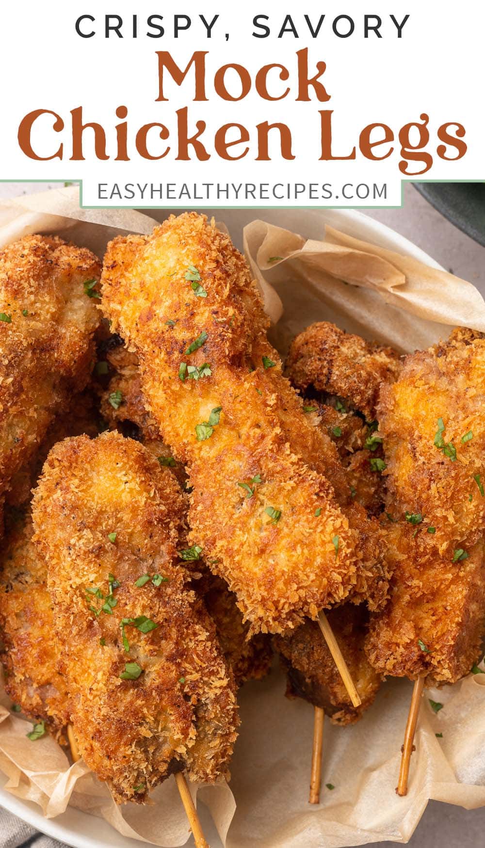 Pin graphic for mock chicken legs.
