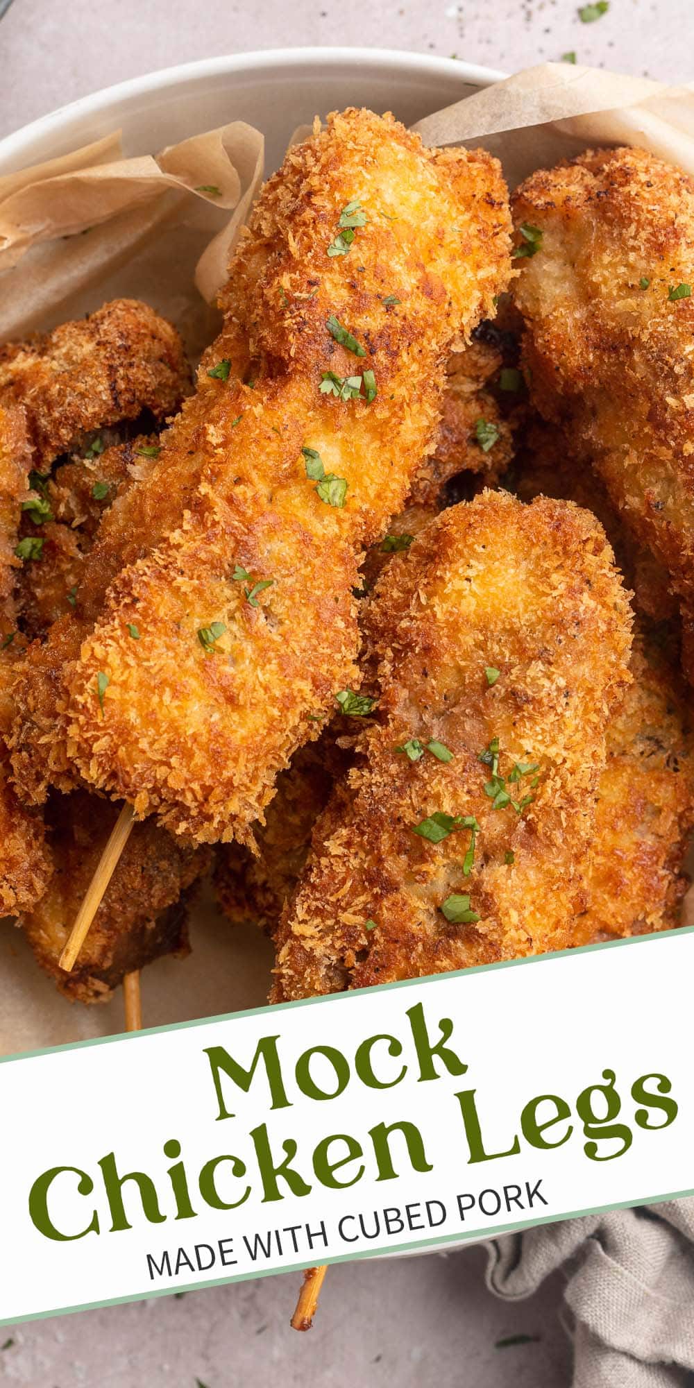 Pin graphic for mock chicken legs.