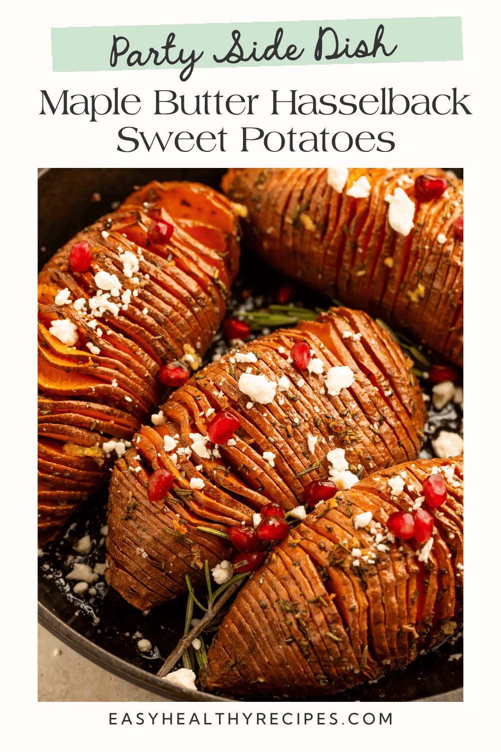 Maple butter hasselback sweet potatoes as an easy party side dish.